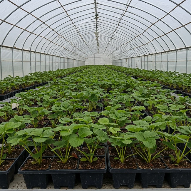 Canadian strawberries in a greenhouse