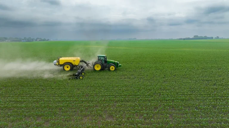 tractor spraying field