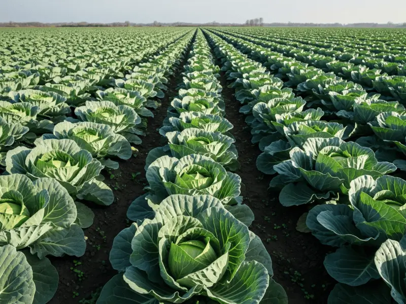 rows of healthy cabbage growing